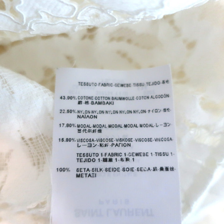 Saint Laurent Guipure Lace Blouse Cream Size 34 Long Sleeve Top