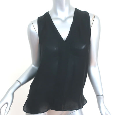 A.L.C. Draped-Back Tank Top Black Silk Size Extra Small V-Neck Sleeveless Blouse