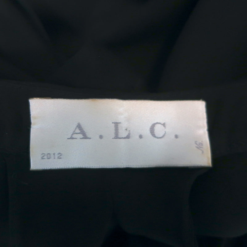 A.L.C. Draped-Back Tank Top Black Silk Size Extra Small V-Neck Sleeveless Blouse