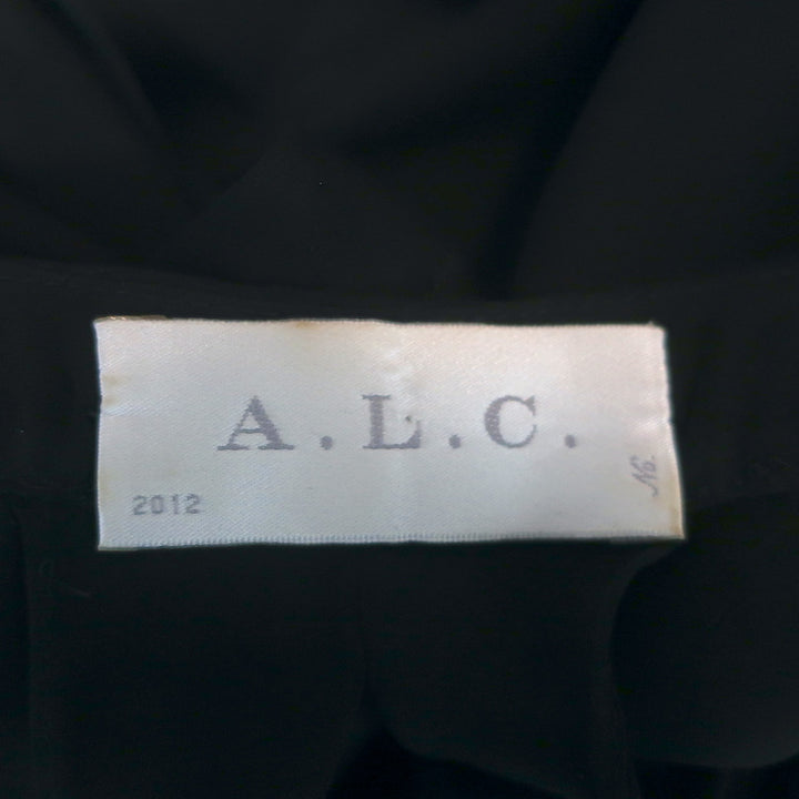 A.L.C. Draped-Back Tank Top Black Silk Size Extra Small V-Neck Sleeveless Blouse