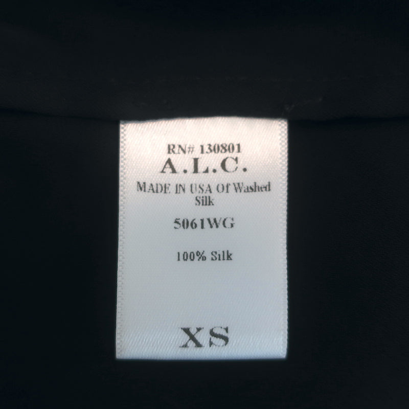 A.L.C. Draped-Back Tank Top Black Silk Size Extra Small V-Neck Sleeveless Blouse