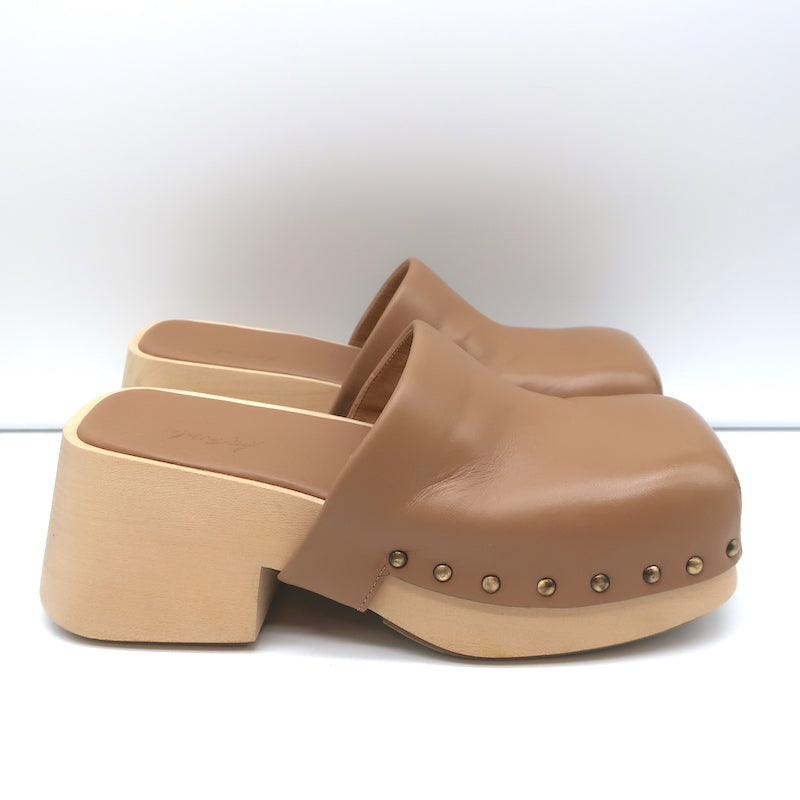 Marsell Bottone Clogs Hazelnut Leather Size 37 Platform Mules