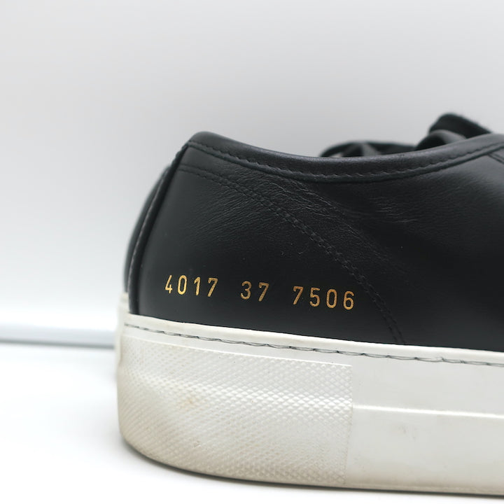 Woman by Common Projects Tournament Low Top Sneakers Black Leather Size 37