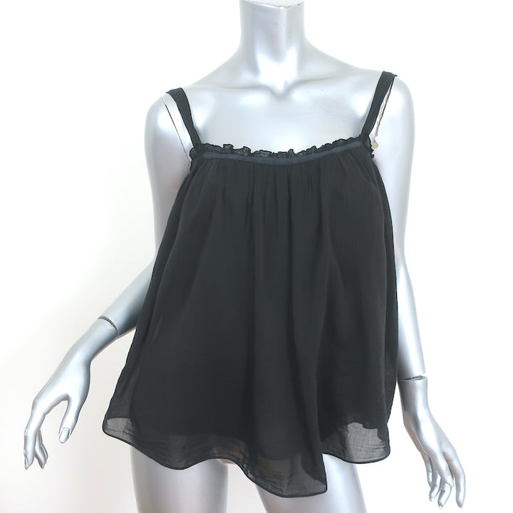 Giada Forte Tank Top Black Gathered Cotton-Silk Voile Size 0