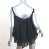 Giada Forte Tank Top Black Gathered Cotton-Silk Voile Size 0