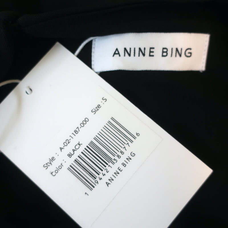 ANINE BING Long Sleeve Mini Dress Whitney Black Stretch Jersey Size Small NEW