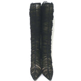 Jimmy Choo Ruched Tulle Knee High Boots Black Size 38 Pointed Toe Heel