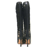 Jimmy Choo Ruched Tulle Knee High Boots Black Size 38 Pointed Toe Heel