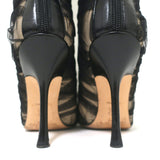 Jimmy Choo Ruched Tulle Knee High Boots Black Size 38 Pointed Toe Heel