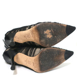 Jimmy Choo Ruched Tulle Knee High Boots Black Size 38 Pointed Toe Heel