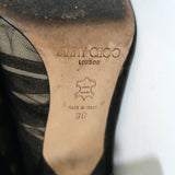 Jimmy Choo Ruched Tulle Knee High Boots Black Size 38 Pointed Toe Heel