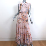 MISA Collared Sleeveless Maxi Dress Light Pink Paisley Print Chiffon Size Small