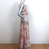 MISA Collared Sleeveless Maxi Dress Light Pink Paisley Print Chiffon Size Small