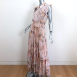 MISA Collared Sleeveless Maxi Dress Light Pink Paisley Print Chiffon Size Small