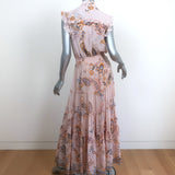 MISA Collared Sleeveless Maxi Dress Light Pink Paisley Print Chiffon Size Small