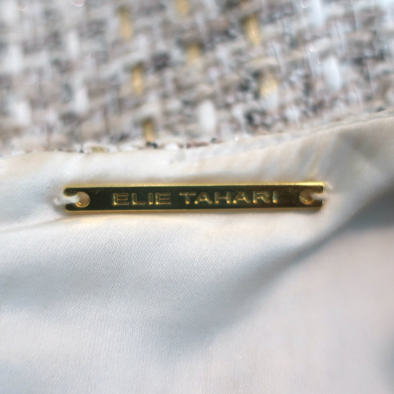 Elie Tahari Fringed Tweed Dress Loraine Beige Cotton-Blend Size US 6