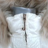 Juicy Couture Faux Fur Trim Hooded Down Puffer Jacket Cream Size Medium