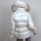 Juicy Couture Faux Fur Trim Hooded Down Puffer Jacket Cream Size Medium