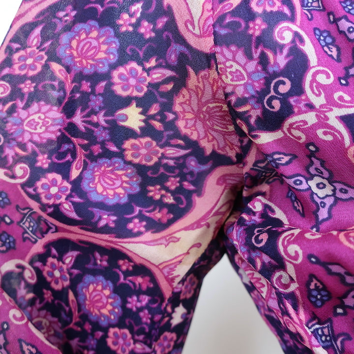 SPELL Maxi Dress Purple Floral Print Chiffon Size Small 3/4 Sleeve V-Neck