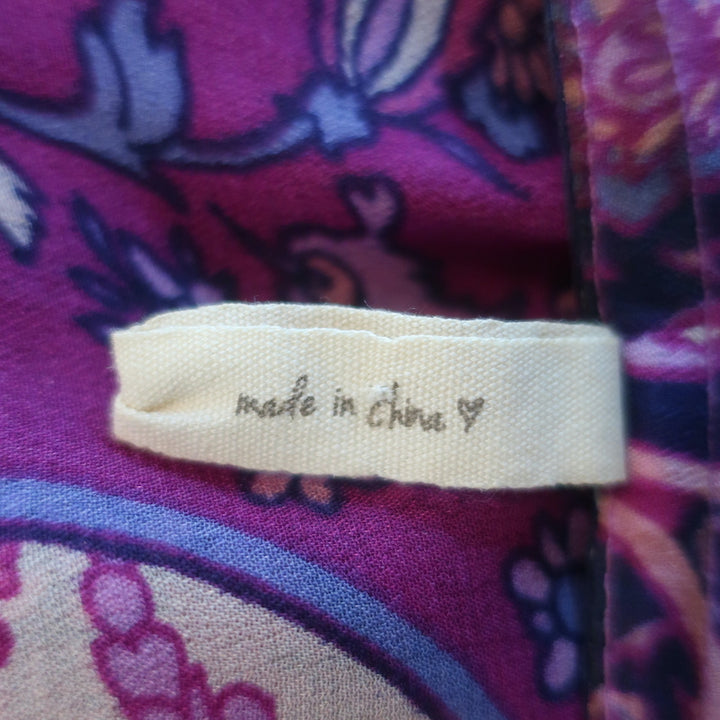 SPELL Maxi Dress Purple Floral Print Chiffon Size Small 3/4 Sleeve V-Neck