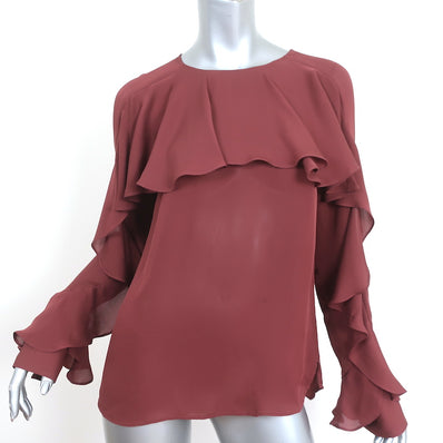 Veronica Beard Ruffle Blouse Mia Red Silk Size 4 Long Sleeve Top