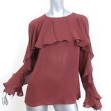 Veronica Beard Ruffle Blouse Mia Red Silk Size 4 Long Sleeve Top