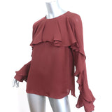 Veronica Beard Ruffle Blouse Mia Red Silk Size 4 Long Sleeve Top