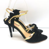 Charlotte Olympia Broadway Knotted Velvet Sandals Black Size 37.5 Open Toe Heels