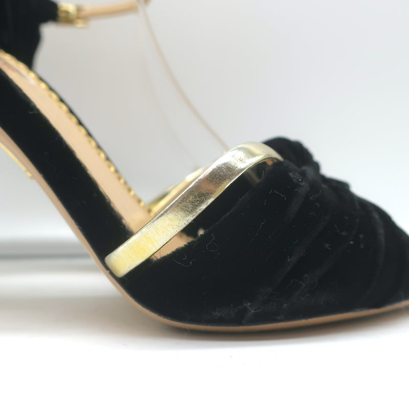 Charlotte Olympia Broadway Knotted Velvet Sandals Black Size 37.5 Open Toe Heels