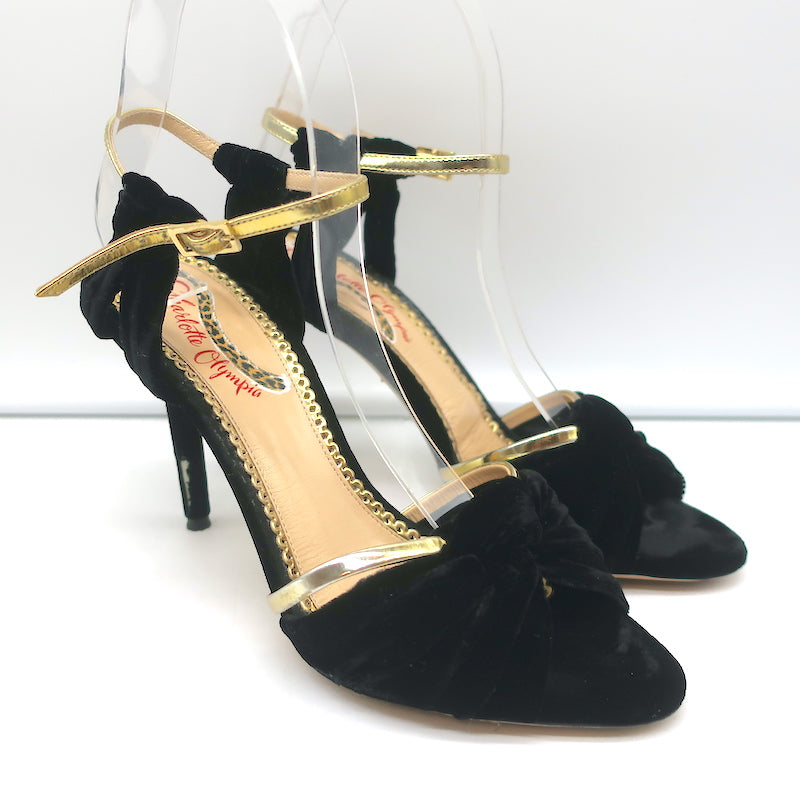 Charlotte Olympia Broadway Knotted Velvet Sandals Black Size 37.5