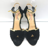 Charlotte Olympia Broadway Knotted Velvet Sandals Black Size 37.5 Open Toe Heels