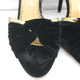 Charlotte Olympia Broadway Knotted Velvet Sandals Black Size 37.5 Open Toe Heels