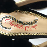 Charlotte Olympia Broadway Knotted Velvet Sandals Black Size 37.5 Open Toe Heels