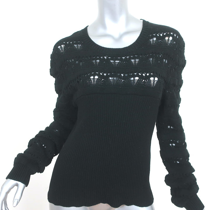 Valentino Sangallo Open Knit Sweater Black Cotton Size Extra Large NEW