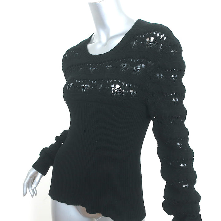 Valentino Sangallo Open Knit Sweater Black Cotton Size Extra Large NEW