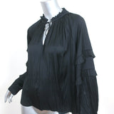 Ulla Johnson Tie-Neck Blouse Carolina Black Satin Size 6 Long Sleeve Top NEW