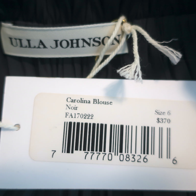 Ulla Johnson Tie-Neck Blouse Carolina Black Satin Size 6 Long Sleeve Top NEW