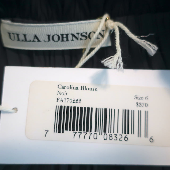 Ulla Johnson Tie-Neck Blouse Carolina Black Satin Size 6 Long Sleeve Top NEW