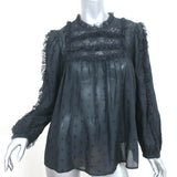 Ulla Johnson Polka Dot Blouse Bailey Black Voile Size 8 Long Sleeve Top