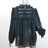 Ulla Johnson Polka Dot Blouse Bailey Black Voile Size 8 Long Sleeve Top