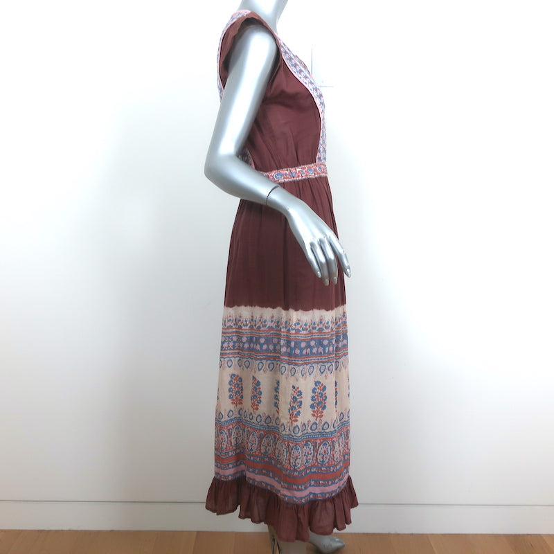 Ulla Johnson Midi Dress Loretta Dark Rose Indian Floral Print Cotton Size 10