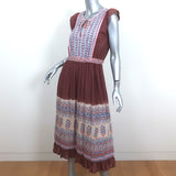 Ulla Johnson Midi Dress Loretta Dark Rose Indian Floral Print Cotton Size 10