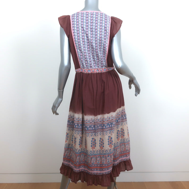 Ulla Johnson Midi Dress Loretta Dark Rose Indian Floral Print Cotton Size 10
