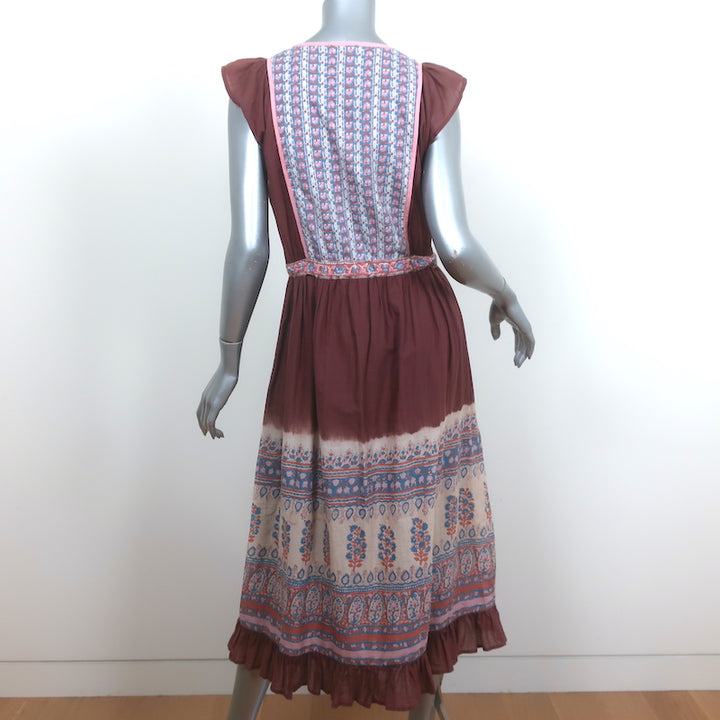 Ulla Johnson Midi Dress Loretta Dark Rose Indian Floral Print Cotton Size 10