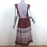 Ulla Johnson Midi Dress Loretta Dark Rose Indian Floral Print Cotton Size 10