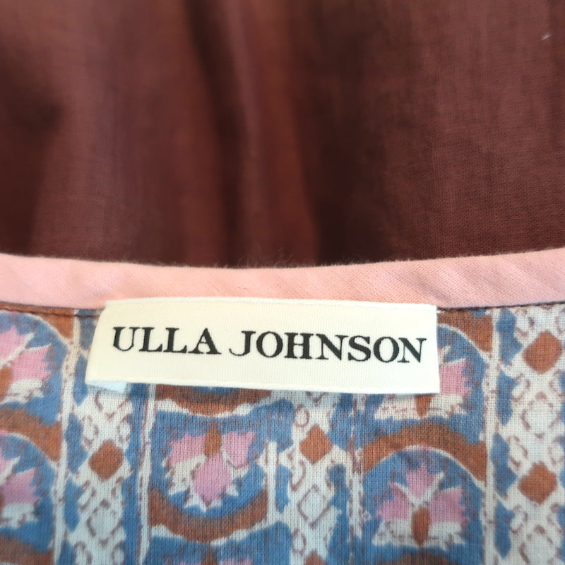 Ulla Johnson Midi Dress Loretta Dark Rose Indian Floral Print Cotton Size 10