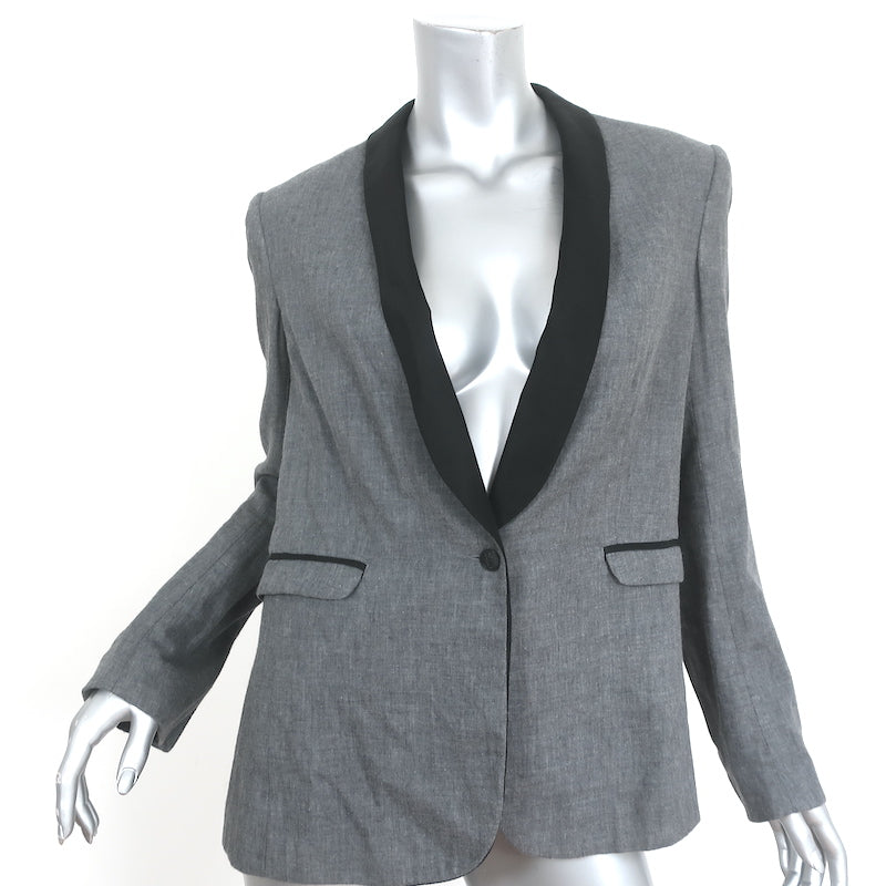 Rag &amp; Bone Contrast-Collar Blazer Gray Cotton Size 10 One-Button Jacket
