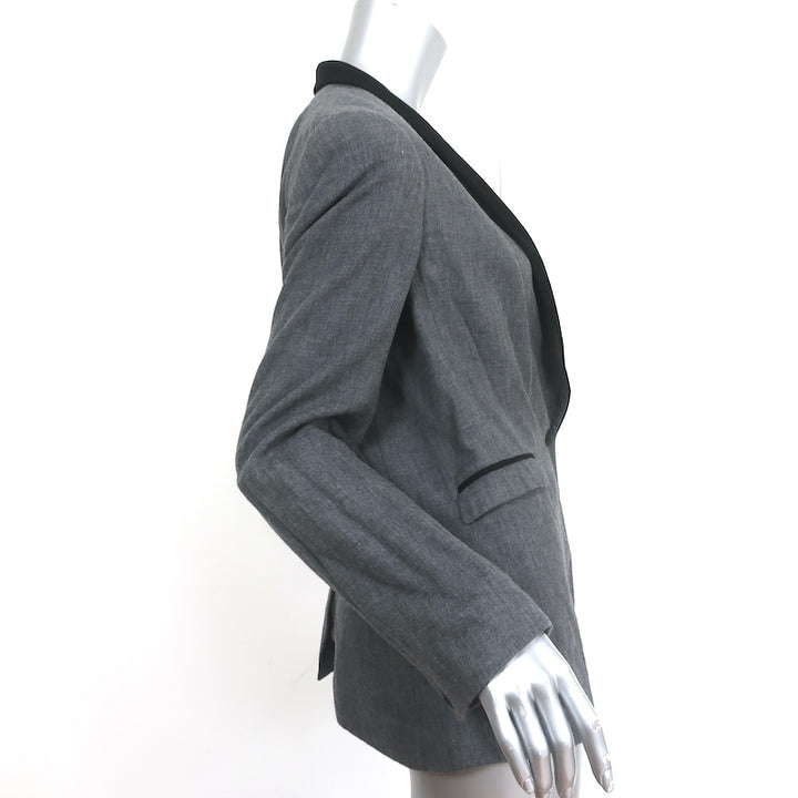 Rag &amp; Bone Contrast-Collar Blazer Gray Cotton Size 10 One-Button Jacket