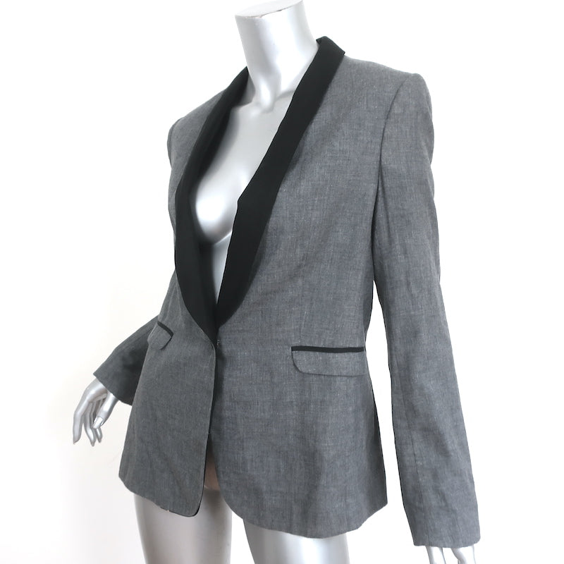 Rag &amp; Bone Contrast-Collar Blazer Gray Cotton Size 10 One-Button Jacket