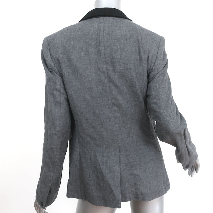 Rag &amp; Bone Contrast-Collar Blazer Gray Cotton Size 10 One-Button Jacket